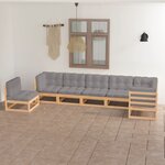 vidaXL Salon de jardin 7 Pièces avec coussins Bois de pin massif