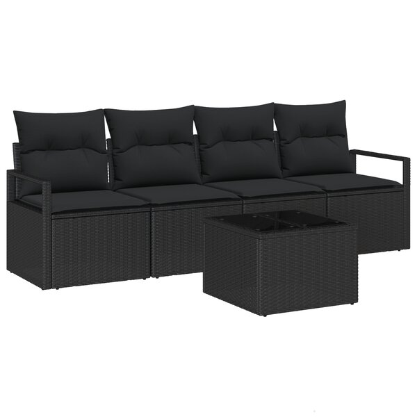 Ensemble de canapé de jardin 5 pièces avec coussins en poly rattan noir