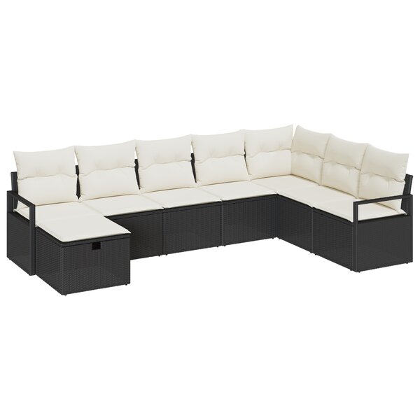 Ensemble de Canapé de Jardin 8 Pièces avec Coussins Noir en Poly Rattan