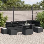 vidaXL Ensemble de Canapé de Jardin 8 Pièces avec Coussins Noirs en Poly Rotin