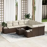 vidaXL Set de canapé de jardin 9 pièces avec coussins marron en poly rotin