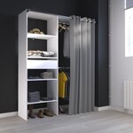 EKIPA BARI Aménagement de placard avec rideau - Décor blanc - 1 tiroir - L 143,5 X P 48 X H 181,9 cm