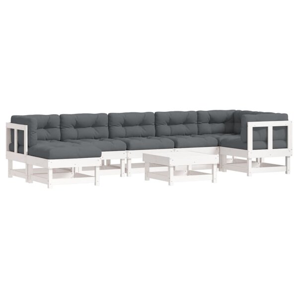 vidaXL Salon de jardin 8 Pièces avec coussins blanc bois massif