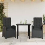 vidaXL Ensemble à manger de jardin avec coussins 3 Pièces Noir