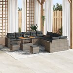 Ensemble de canapé de jardin 13 pièces avec coussins en poly rattan gris acacia