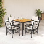 vidaXL Ensemble à manger de jardin coussins 5Pièces Noir Résine tressée