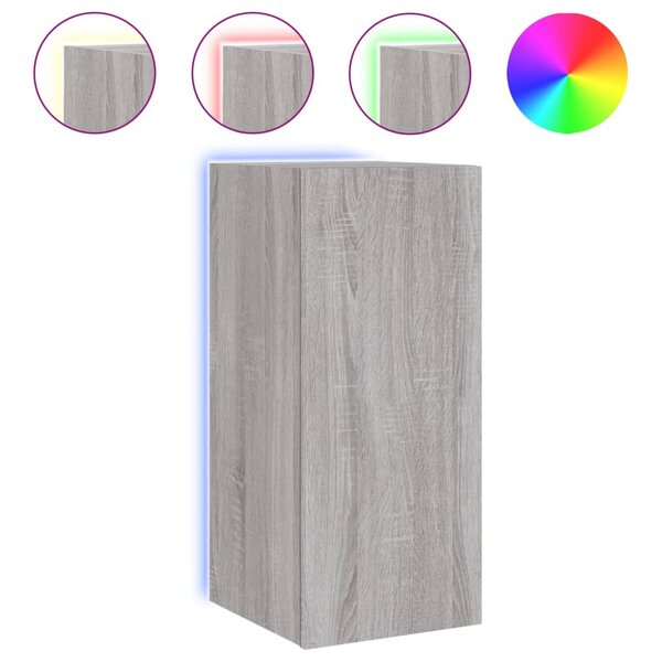 vidaXL Meuble TV mural avec lumières LED sonoma gris 30 5x35x70 cm