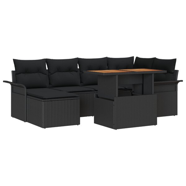 Ensemble de Canapés de Jardin de 7 Pièces avec Coussins en Rattan Poly Noir