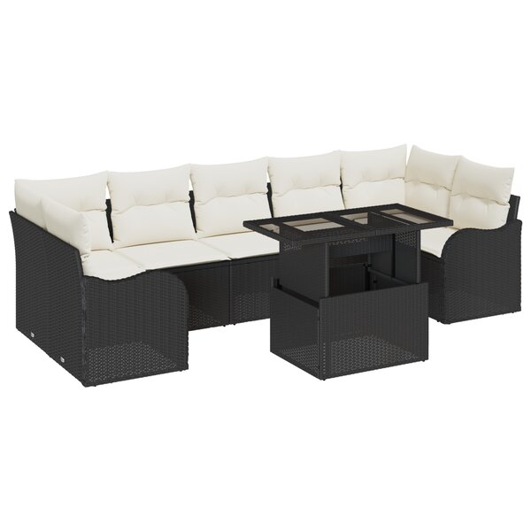 Ensemble de Canapé de Jardin 8 Pièces avec Coussins Noir Poly Rattan
