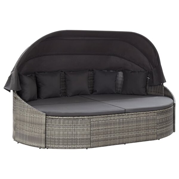 vidaXL Chaise longue d'extérieur avec auvent Résine tressée Gris