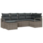 Ensemble de canapé de jardin 6 pièces avec coussins Gris Poly Rotin