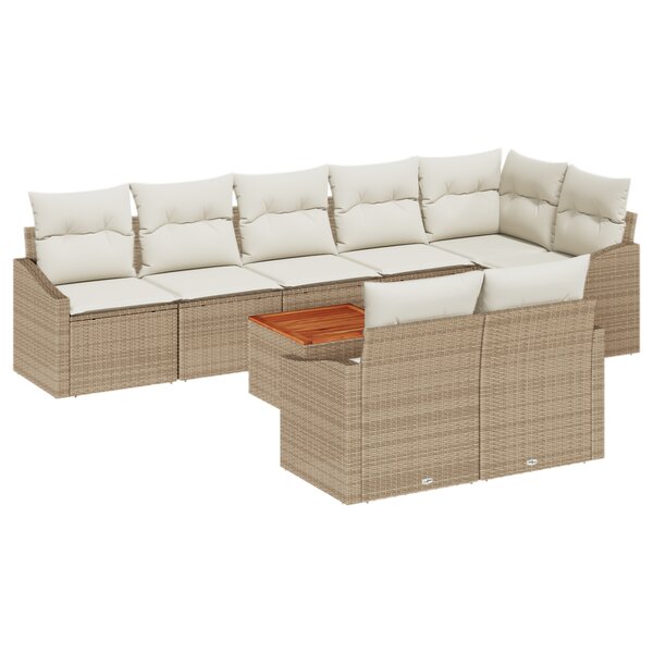 vidaXL Ensemble de canapé de jardin 9 pièces avec coussins beige rattan acacia