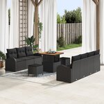 Set de 10 Canapés de Jardin avec Coussins Noir Rattan Synthétique Acacia