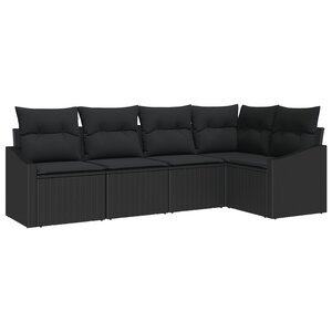 vidaXL Ensemble de canapé de jardin 5 pièces avec coussins Noir Poly Rattan