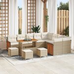 Ensemble de canapé de jardin de 13 pièces avec coussins Beige Rotin poly Acacia