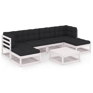 vidaXL Salon de jardin 7 Pièces avec coussins blanc bois de pin massif