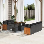 Ensemble de Canapés de Jardin 10 Pièces avec Coussins Rattan Poly Noir Acacia