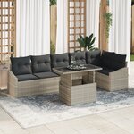 vidaXL Sofa de Jardin 7 Pièces avec Coussins Gris Clair Rattan Poly