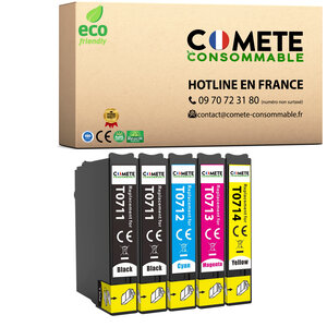 COMETE, Entreprise Française- T0715 - 5 Cartouches Compatibles EPSON
