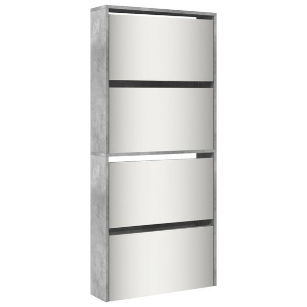 vidaXL Armoire à chaussures et miroir 4 niveaux gris béton 63x17x134cm