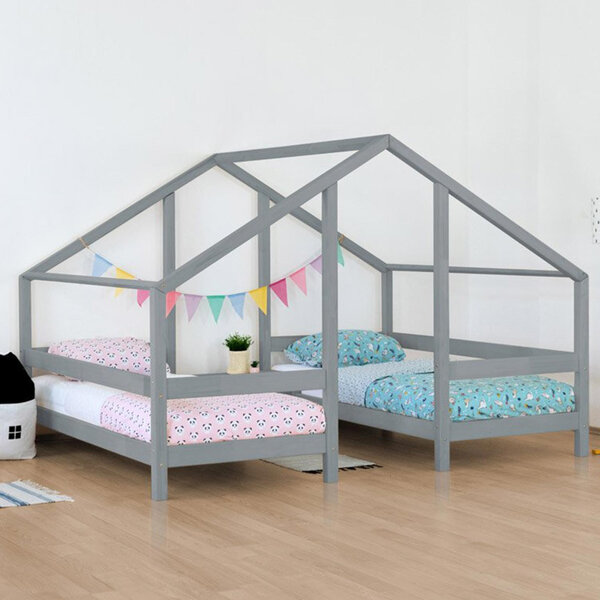 Lit cabane VILLY 2 places 90 x 200 gris