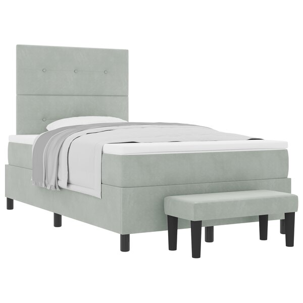 vidaXL Lit à ressort avec matelas et banc gris clair 120x190 cm en velours