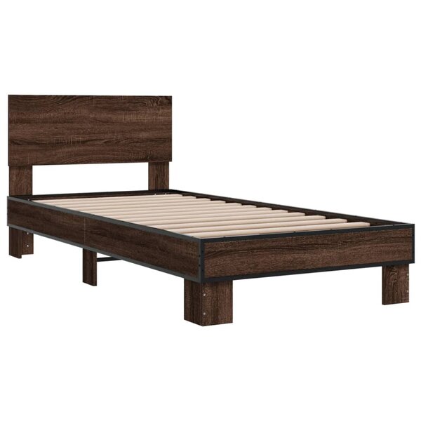 vidaXL Cadre de lit chêne marron 100x200 cm bois d'ingénierie et métal