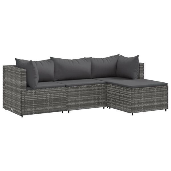 vidaXL Salon de jardin 4 Pièces avec coussins Gris Résine tressée