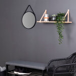 Miroir noir rond en acier avec sangle en cuir synthétique Ø 38 cm