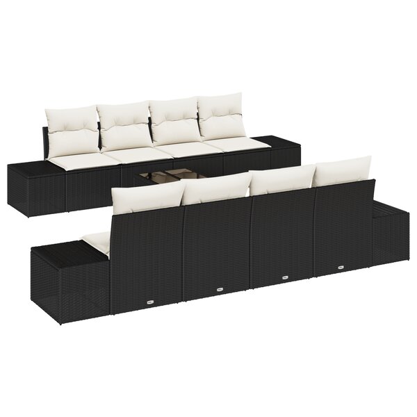 vidaXL Ensemble de jardin 9 pièces avec coussins en poly rotin noir