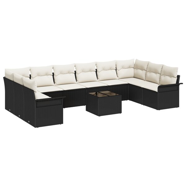 Ensemble de canapé de jardin de 10 pièces avec coussins en poly rattan brun
