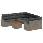 Ensemble de canapé de jardin 9 pièces avec coussins Gris Poly Rotin Acacia
