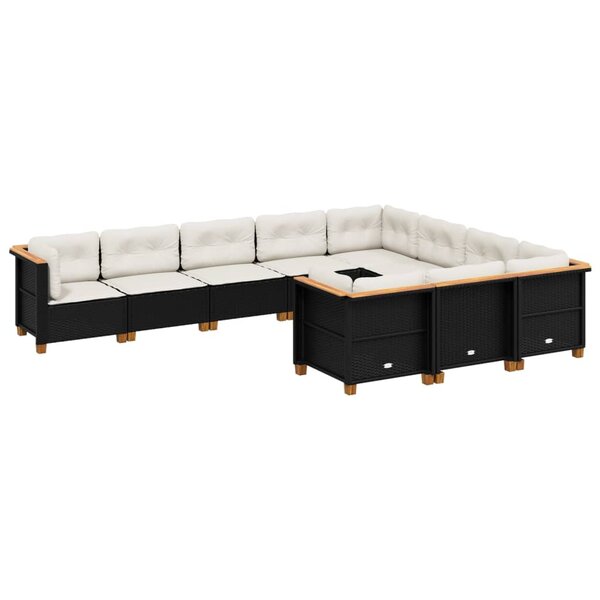 vidaXL Salon de jardin 10 Pièces avec coussins noir résine tressée