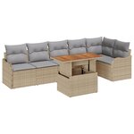 vidaXL Set de Canapé de Jardin 7 Pièces avec Coussins Beige Poly Rattan Acacia