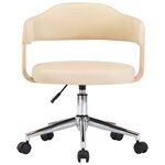 Chaise fauteuil siège pivotante de bureau informatique étude bois courbé et similicuir crème 02_0024096
