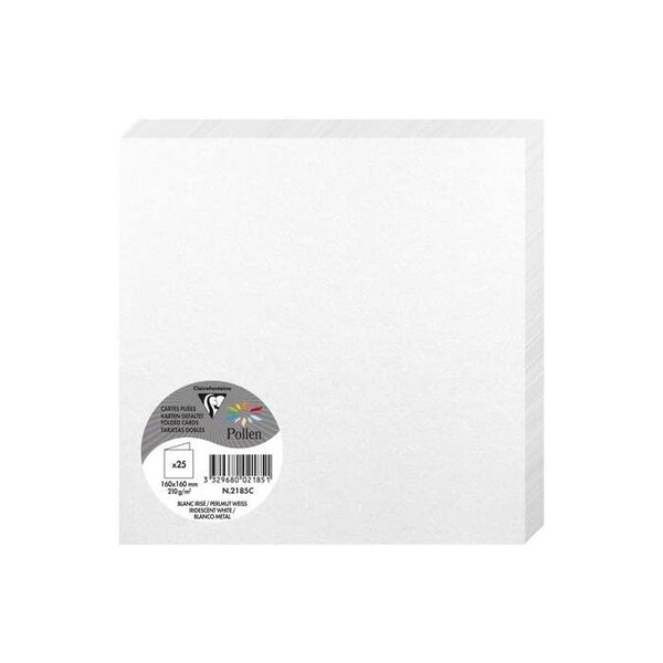 Paquet de 25 Cartes 210g pliée 160x160 blanc irisé Clairefontaine