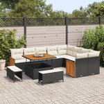 Ensemble de Sofa de Jardin vidaXL 12 Pièces avec Coussins Noir Rattan Poly Acacia