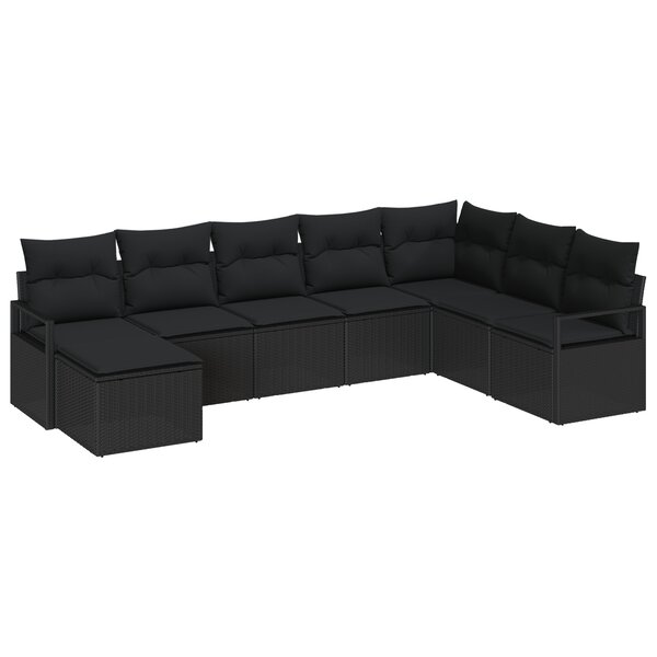 Ensemble de Canapé de Jardin 8 Pièces avec Coussins Noir Rotin Poly
