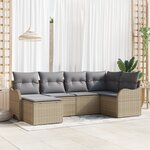 Ensemble de canapés de jardin 6 pièces avec coussins beige rattan poly