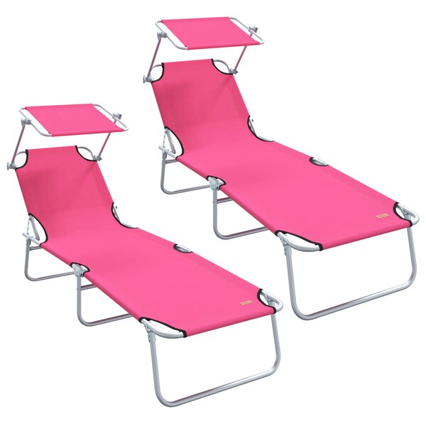 vidaXL Chaises Longues Pliantes 2 Pièces avec Auvent Rose Tissu Oxford 600D