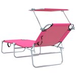 vidaXL Chaises Longues Pliantes 2 Pièces avec Auvent Rose Tissu Oxford 600D