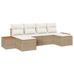 vidaXL Ensemble de Canapés de Jardin 6 Pièces avec Coussins Beige en Rotin Poly Acacia