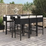 vidaXL Ensemble de bar de jardin 7 Pièces avec coussins noir poly rotin