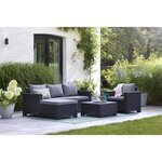 Salon de jardin en résine imitation rotin tressé 5 personnes - Gris graphite