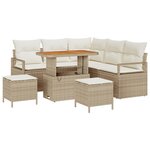 Ensemble Canapé Jardin 8 Pièces avec Coussins Beige Poly Rotin Acacia