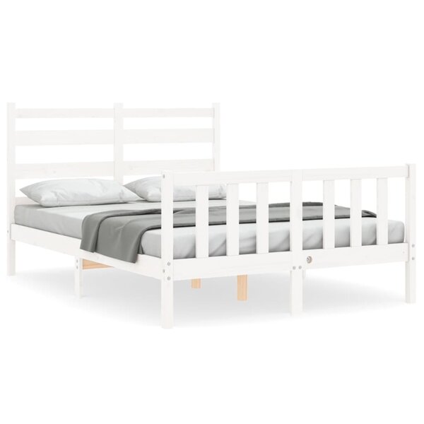 vidaXL Cadre de lit avec tête de lit blanc petit double bois massif