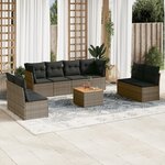 vidaXL Salon de jardin 9 Pièces avec coussins gris résine tressée