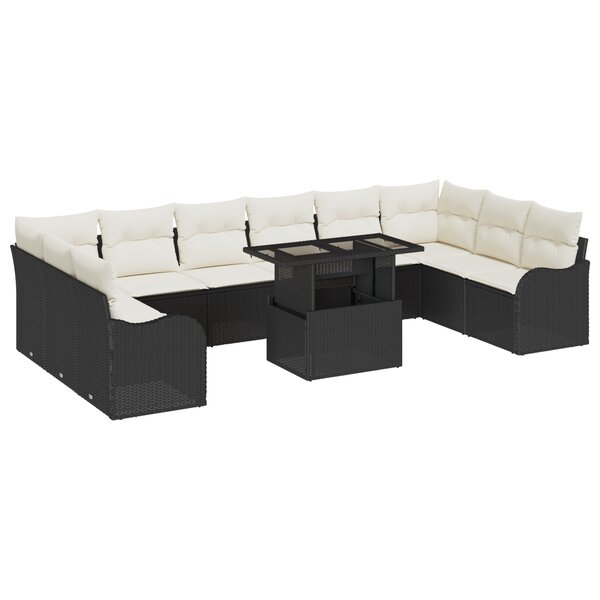 Ensemble de Canapés de Jardin de 11 Pièces avec Coussins en Rattan Poly Noir