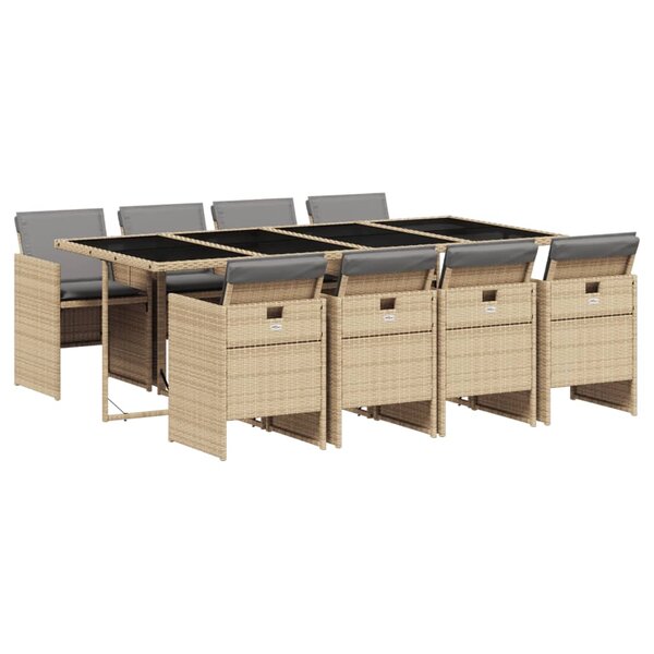 vidaXL Ensemble à manger de jardin et coussins 9 Pièces mélange beige
