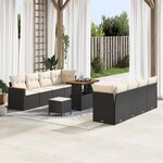Set de canapé de jardin 11 pièces avec coussins noirs en poly rattan